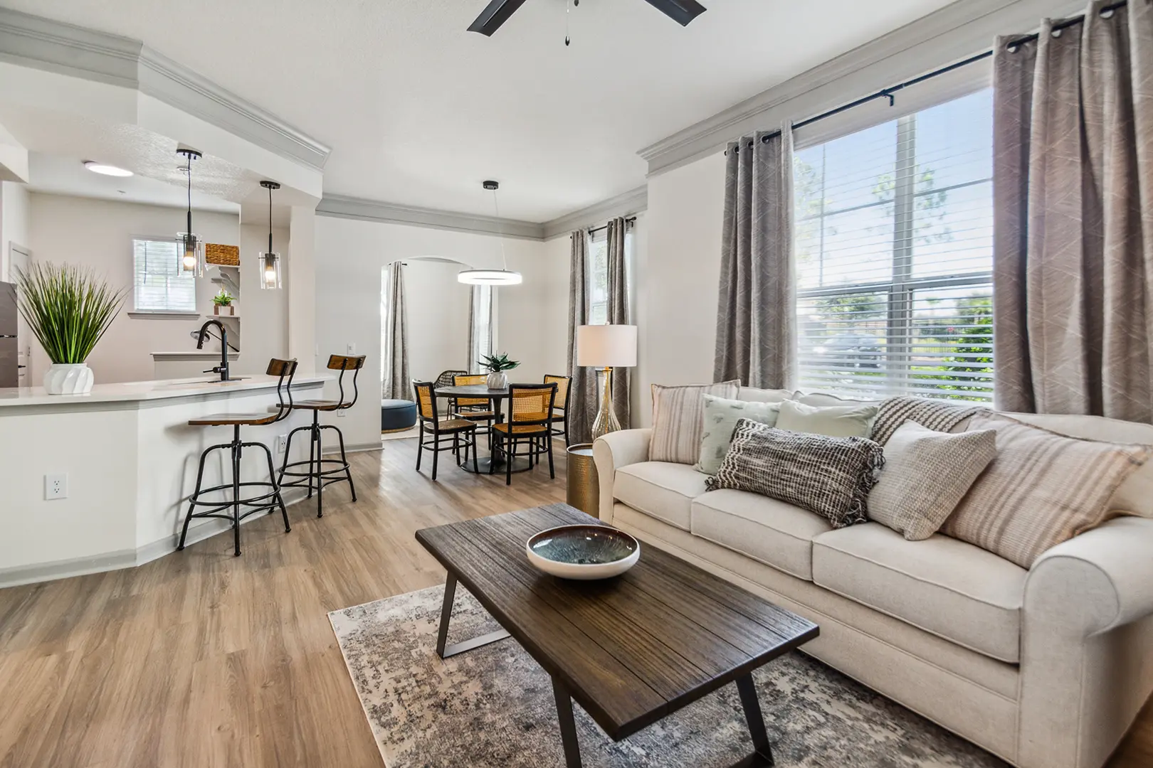 Open kitchen, living room and dining room